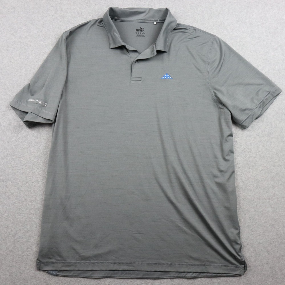Puma Polo Shirt Mens XL Performance Golf Gray Short Sleeve Freedom Cup '22